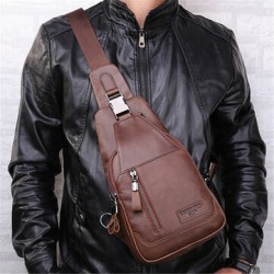Ekphero&reg; Men Casual Genuine Leather Oil Wax Chest Bag Crossbody Bag