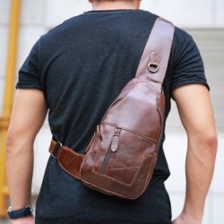 Ekphero&reg; Men Genuine Leather Vintage Chest Bag Casual Crossbody Bag