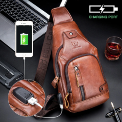 Bullcaptain Genuine Leather USB Charging Large Capacity Business Casual Chest Bag Shoulder Crossbody Bag