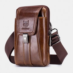 Bullcaptain Retro Genuine Leather Zipper Phone Bag Waist Bag