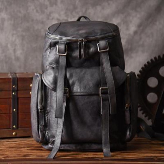 Men PU Leather Vintage Business Style Solid Color Multi-pocket 15 Inch Laptop Bag Travel Bag Backpack