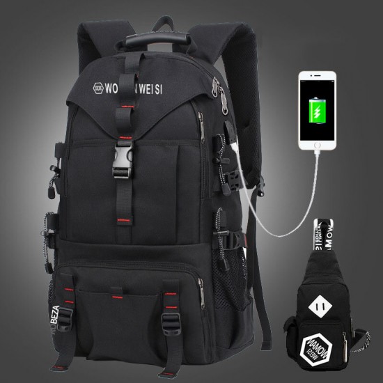 Men Large Capacity Outdoor Waterproof USB Charging Multi-pocket 14 Inch Laptop Bag Travel Climbing Backpack