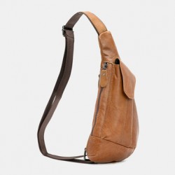 Men First Layer Cowhide Chest Bags Large Capacity 6.3  Inch Phone Bag Crossbody Bags Shoulder Bag