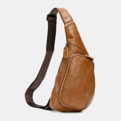 Men Genuine Leather Casual Chest Bags Anti-theft Retro 6.3  Inch Phone Bag Cowhide Crossbody Bags