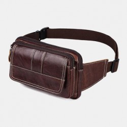Men First Layer Cowhide Multifunction Chest Bag Large Capacity Retro 6.5 Inch Phone Bags Crossbody Bags Waist Bag