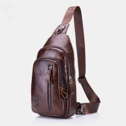 BULLCAPTAIN Men Multi-pocket Cowhide Chest Bag Casual Sports Multifunctional Large Capacity Crossbody Bag Shoulder Bag
