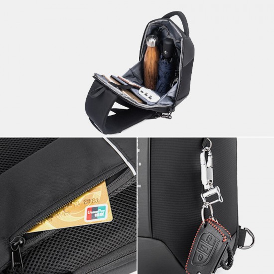 Men Large Capacity Waterproof Chest Bag Headphones Jack USB Charging Shoulder Bag Crossbody Bags