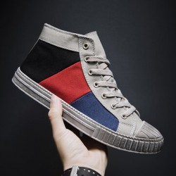 Men Colorblock Canvas High Top Lace Up Sports Casual Trainers