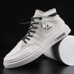 Men Stylish Stitching Canvas Comfy Breathable High Top Casual Sneakers