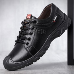 Men Genuine Leather Breathable Soft Bottom Non Slip Lace Up Outdoor Casual Shoes