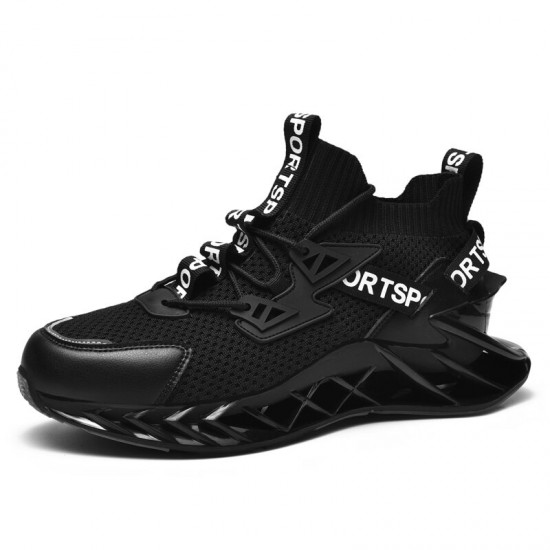 Men Breathable Fabric Comfy Blade Sole Non Slip Lace Up Running Casual Sports Shoes
