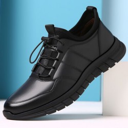 Men Cowhide Leather Breathable Comfy Soft Bottom Non Slip Elastic Band Casual Shoes