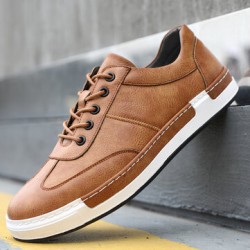 Men Microfiber Leather Comfy Bottom Non Slip Trendy Solid Lace Up Casual Court Shoes