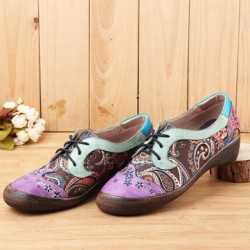 Vintage Large Size Women Stitching Casual Leather Flats