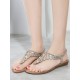 Women Exquisite Leaf Rhinestone Beach Clip Toe Soft Flat Sandals