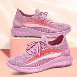 Women Running Knitted Stripe Detail Breathable Slip Resistant Casual Sneakers