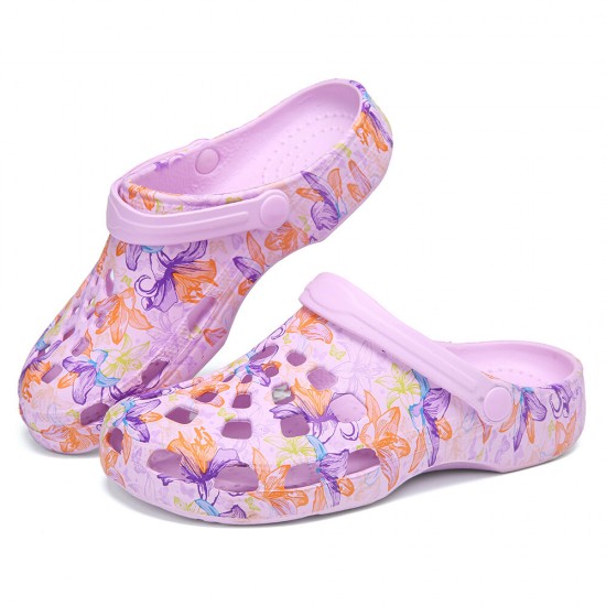 SOCOFY Women Butterfly Floral Waterproof Non-slip Hollow Slide Sandals