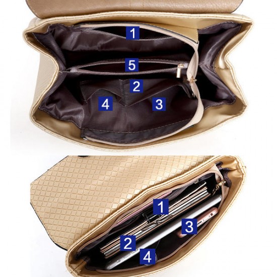 6 PCS Women PU Leather Handbag Vintage Leisure Crossbody Bag Solid Shoulder Bag
