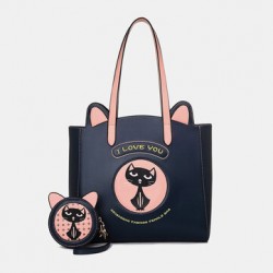 2PCS Women Fashion Crossbody Bag Cat Pattern Handbag