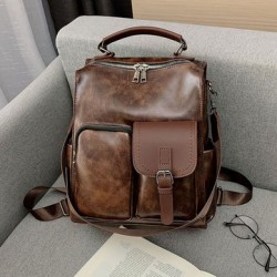 Women Vintage Faux Leather Multifunctional Backpack Crossbody Bag