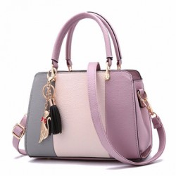 Stitching PU Leather Designer Purses and Handbag Casual Shoulder Bag Warm Sweet Tote with Tassels for Women Daily