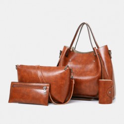 Women 4Pcs Vintage Handbag Crossbody Bag Solid Shoulder Bag