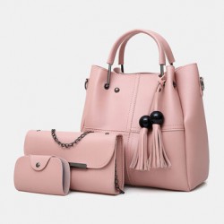 Women 3Pcs Tassel Multi-function Handbag Crossbody Bag