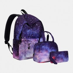 Women 3Pcs Galaxy Printed School Backpack Meal Bag Pencil Case