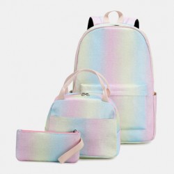 Women 3PcsSuits Large Capacity Waterproof Color Gradients Backpack Schoolbag