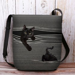 Women Felt Stripe Pattern Three-dimensional Vision Cat Print Shoulder Bag Crossbody Bag
