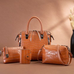 4 PCS Vintage Croc Embossed Wallet Large Capacity Clutch Bag Handbag Shoulder Bag Crossbody Bag