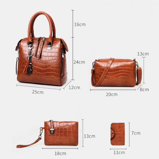 4 PCS Vintage Croc Embossed Wallet Large Capacity Clutch Bag Handbag Shoulder Bag Crossbody Bag