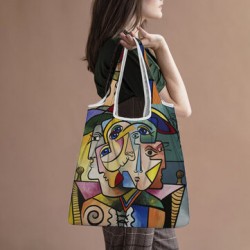 Women Abstract Figures Pattern Print Handbag Shoulder Bag Lightweight Shopping Cloth Bags